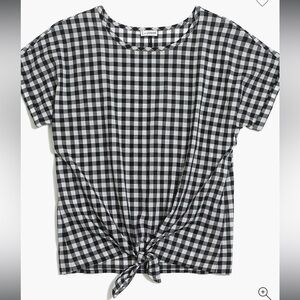 Black and White Gingham Tie-Front Top